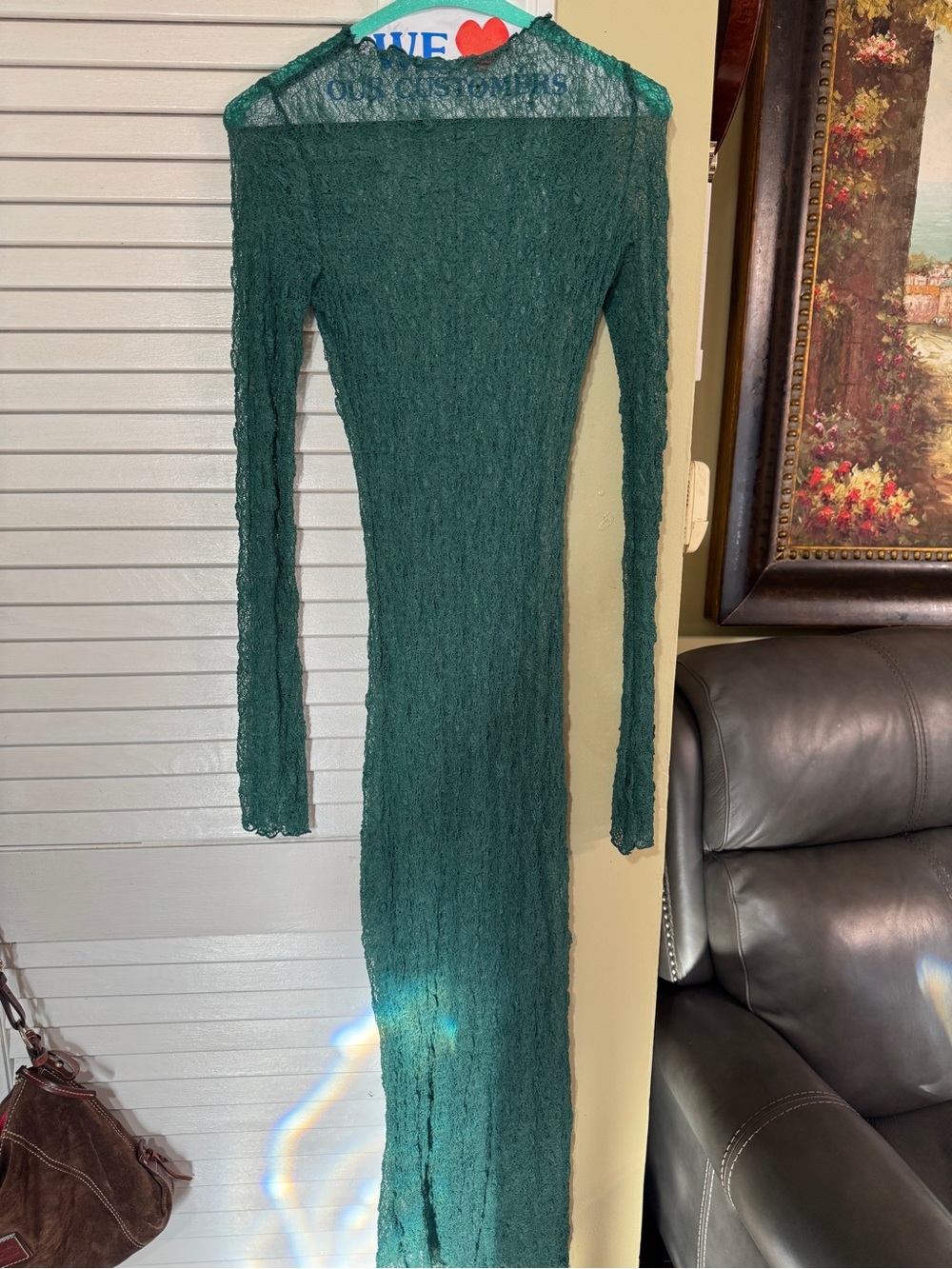 Long Sleeve Mesh Forest Green Women's Maxi Dress